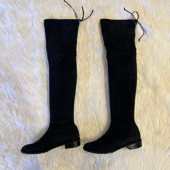 Stuart Weitzman Lowland Over The Knee Boots Thigh High Suede Block Heel Flat - Picture 9 of 15
